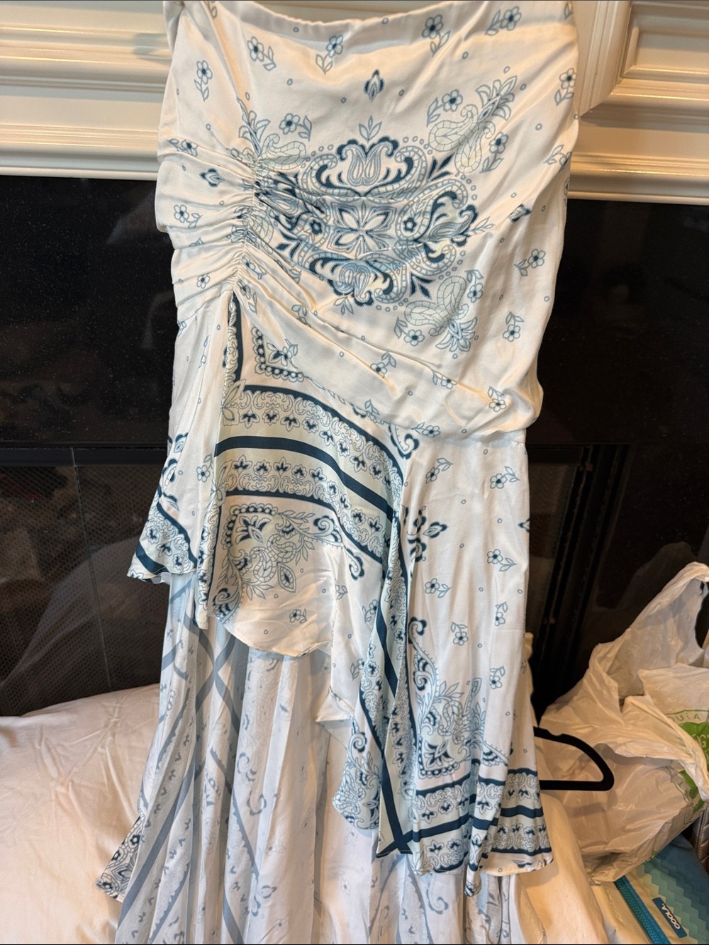Cami NYC White and Blue Paisley Ruched Midi Skirt